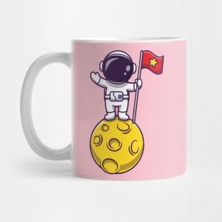 Astronaut Holding Flag On Moon Cartoon Mug